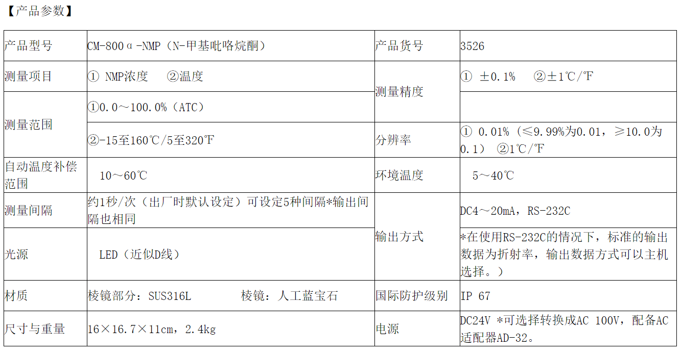 ATAGO（爱拓）N-甲基吡咯烷酮 NMP在线浓度计参数.png